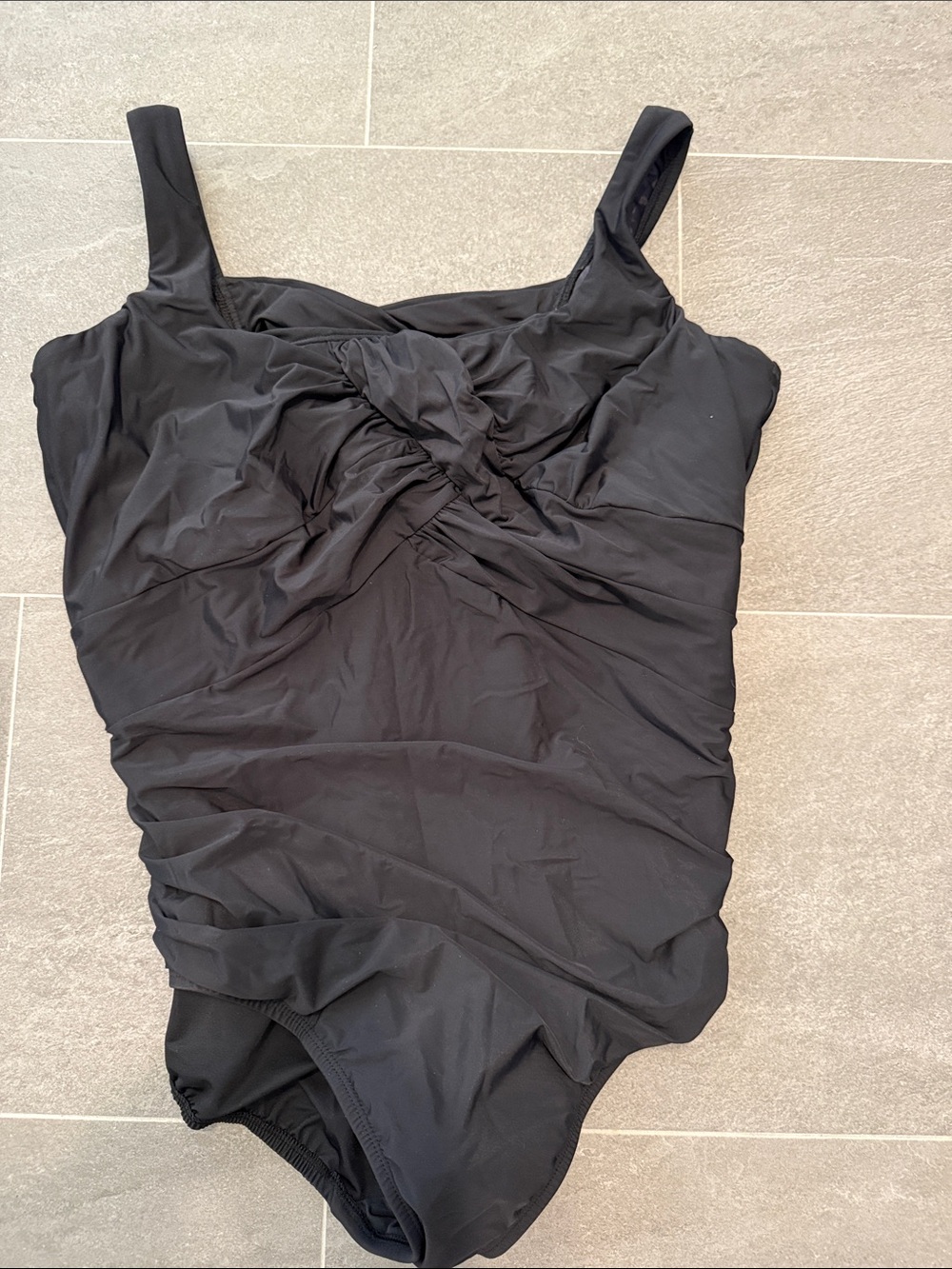 Lands' End Black Ruched Twist-Front One-Piece Swimsuit